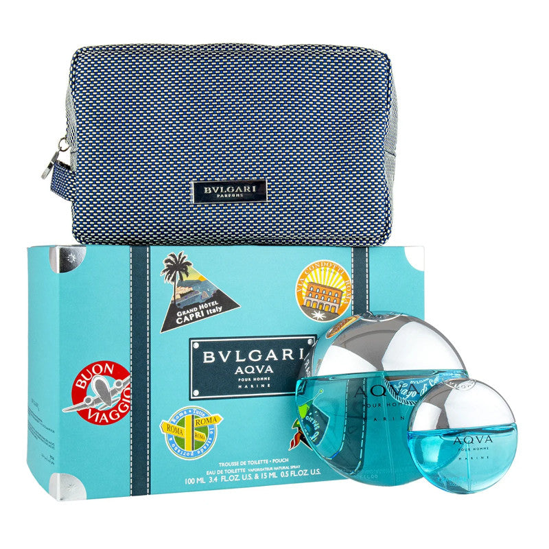 Perfume set Bvlgari Aqva Pour Homme Marine Men 100ml Perfume + 15ml Miniature +Bag