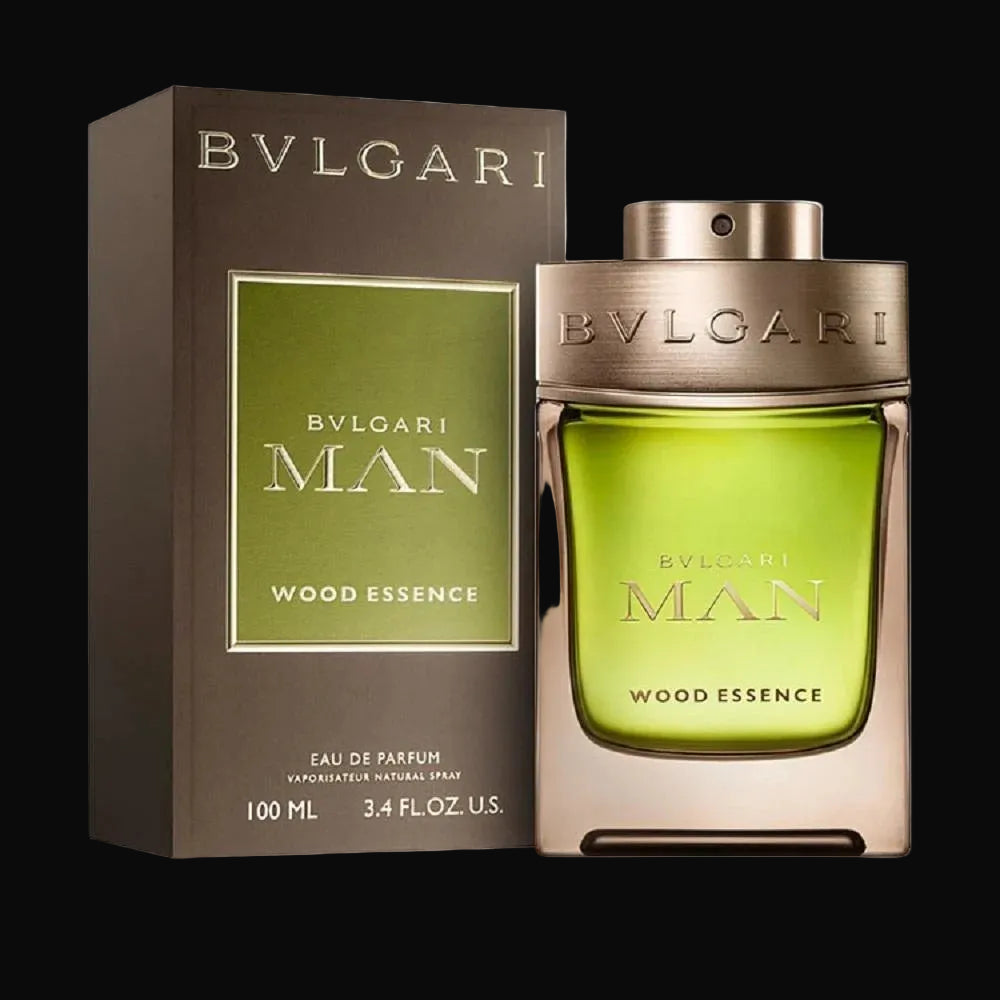 Bvlgari Man Wood Essence Eau de Parfum 100 ml box and perfume bottle for men
