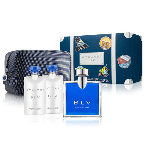 Bvlgari BLV Pour Homme Gift Set 100ml EDT + 2x 75ml Aftershave Balm + Toiletry Bag